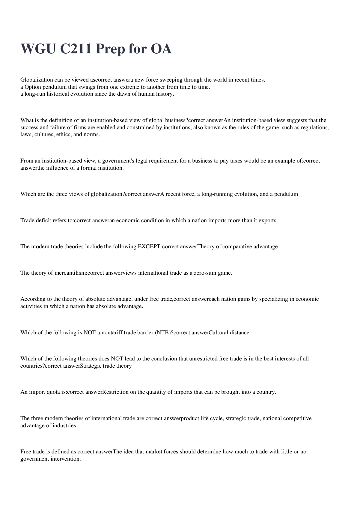 Preview image of WGU C211 Prep for OA 2022/2023 with complete solutions document